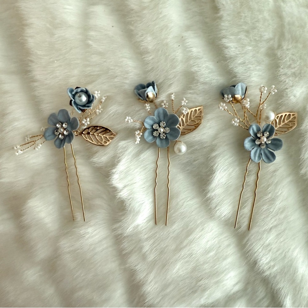 Blue Floral Hair Pins